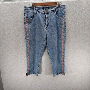 Jean Bay Denim Jean Embroidered Floral  Hit  on Leg Vintage Pockets Size 14